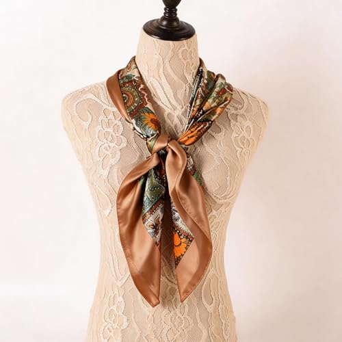 35 x 35 Women's Fashion Pattern Large Square Silk Like Hair Scarf Head Sleeping Wrap Satin Neck Bandana for Gift… - color: Big Cashew Camel