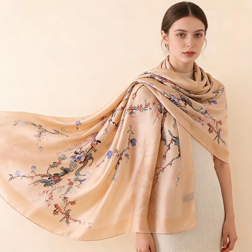 Silk Scarf Mulberry Silk Fashion Scarves Long Lightweight Shawl Wrap … - color: W46