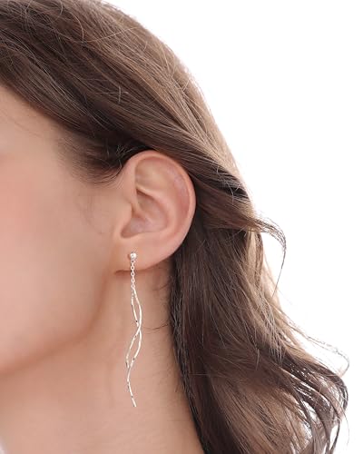 NECOCY Gold Dangle Earrings for Women Non Tarnish 14K Gold Plated Drop Wedding Hypallergenic Earring Dainty Long Hanging Chain CZ Pearl Threader Earrings Trendy Silver Plated Jewelry for Women - style: Silver&Style5