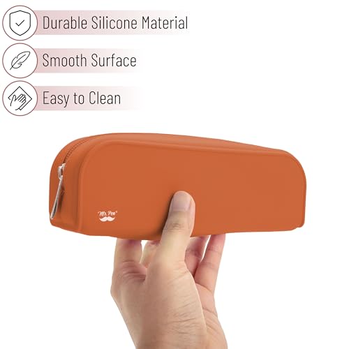Mr. Pen- Silicone Pencil Case, Aesthetic Pencil Bag for Women, Makeup Pouch | Multifunctional Pouch for Stationery, Cosmetics and Electrical Goods Storage - color: Terracotta