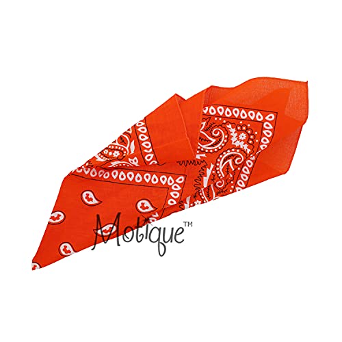 Motique Accessories Extra Large Paisley Bandana 27x27 Inch - color: Orange