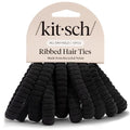Kitsch Ribbed Hair Ties No Damage - Strong, Stretchy & Snag-Free Hair Bands | Soft Fabric Ponytail Holders, Stylish Elastics for Everyday Hairstyles | Ideal Gifts for Women - Black, 10pcs - color: Black Ribbed (Pack of 10)