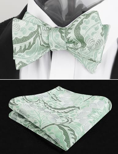 Alizeal Mens 2pcs Classic Floral Pattern Self-tied Bow Tie and Handkerchief Set - color: 035-sage Green
