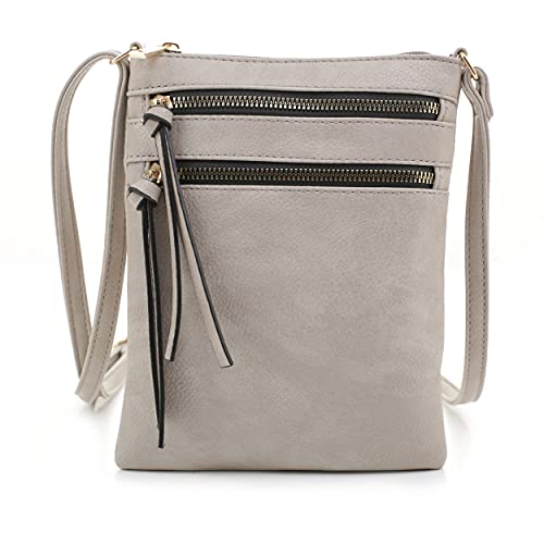 DELUXITY Crossbody Purse Bag Shoulder Bag Multi Pocket Zipper Purse - color: Grey