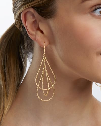 MILLA Teardrop Earrings - Designer Silver Statement Earrings or Gold Dangle Earrings for Women Trendy Upscale Dangly Earrings - color: Triple Teardrop / 14K Gold Plated
