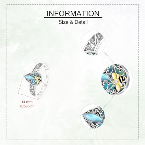ONEFINITY Dragonfly Filigree Ring Sterling Silver Rings Gifts for Women Jewelry - style: Bee