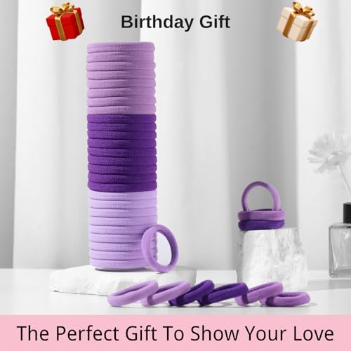 LuSeren 120 Pcs Purple Hair Ties for Women, No Damage Soft Seamless Nylon Hair Elastics for Thick Hair, Ponytail Holders, 3 Gradient Purple Hair Accessories - color: Purple
