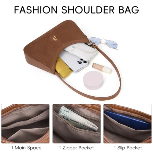 CLUCI Suede Purses for Women, Shoulder Suede Bag with Adjustable Strap, Handbag Hobo Bags - color: B-brown Suede-small