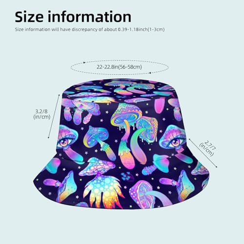 NASIAN Psychedelic Trippy Rave Bucket Hats for Women Men Outdoor Travel Beach Sun Hat Festival Outfits - color: Mushroom
