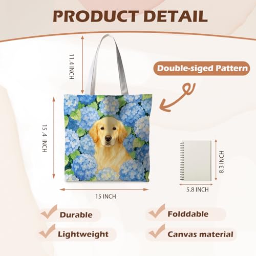 Preppy Animal Tote Bag, Pet Canvas Tote Bag, Reusable Grocery Shopping Shoulder Bags - color: Floral Dog