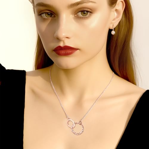 Minimalist Stainless Steel Single or Two Circular Hammered Texture Pendant Necklace for Women, 14K Gold/Silver/Rose Gold Plated Hypoallergenic Stackable Layered Collarbone adjustable Chain Necklace, Dainty Layering Necklace Jewelry Gift - style: Rose Gold