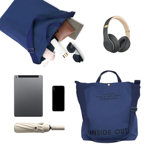 Canvas Tote Bag For Women inside out bag Crossbody Handbag with Adjustable Strap and Coin Purse for Work,Travel,Grocery - color: Royal Blue
