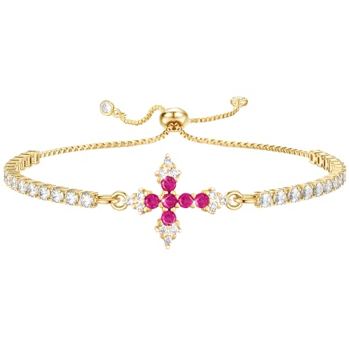 VIBILIA Bracelets for Women, Cross Bracelets for Women Trendy, Dainty Tennis Bracelet, Catholic Gift for Mom Daughter Wife Sister Friend, Communion Gift on Birthday Valentine's Day Easter Mother's Day - color: G. Gold-Rose