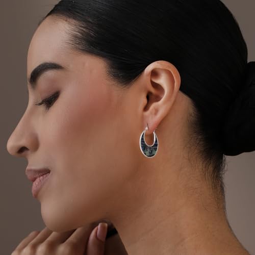 LeCalla 925 Sterling Silver Hoops Earrings | Hollow-Puff Shrimp Earring Hoops | Women's Gold-Plated Jewelry | Lightweight Electroforming Hoop Earring Jewelry for Birthday - style: Abalone Shell