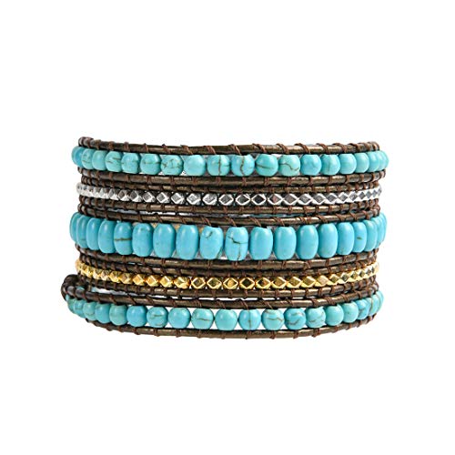 YGLINE Natural Stone Bracelet 5 Wraps Bracelet Handmade Blue Color Boho Bracelet for Women Bracelet - color: turquoise 6