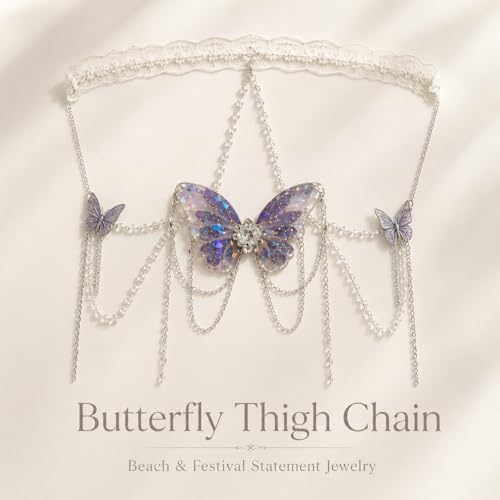 Butterfly Leg Chain for Women Green Butterfly Thigh Jewelry Lace Garter Body Chain Fairy Festival Party Outfit Accessory Gift - color: A2:leg chain
