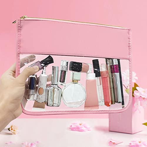 LOKFAR Nylon Makeup Bag DIY Chenille Letter Clear Travel Zipper Pouch, Preppy Makeup Bag Clear Cosmetic Bag, Water-proof Makeup Travel Pouch Snack Bags for Women (Pink) - color: Pink