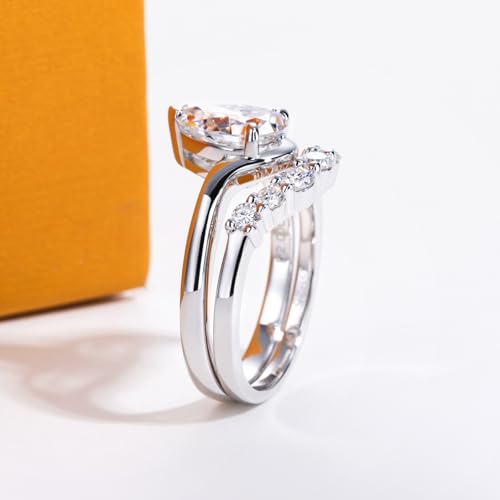 Oval/Pear/Cushion Cut Moissanite Wedding Ring Set D Color VVS1 Clarity 925 Sterling Silver Engagement Promise Anniversary Rings Bridal Sets for Women with Certificate - style: 2.54cttw Pear Cut