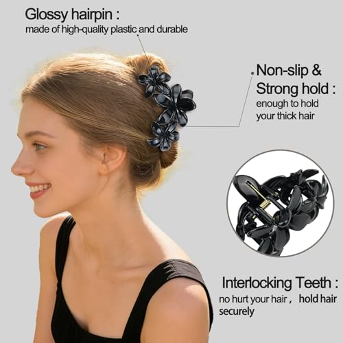 4Pcs Cute Hawaiian Flower Claw Hair Clips for Women Black Plumeria Large Claw Clips for Thick Thin Hair Dark Blue Beach Hair Accessories for Women and Girls - color: 04-Colorful