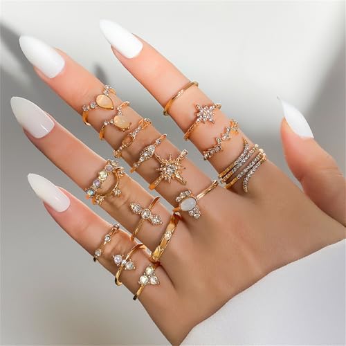 Boho Stackable Rings for Women Trendy Knuckle Joint Finger Knuckle Nail Ring Sets Simple Star Moon Stack Preppy Statement Rings Cute Stuff - style: I-9