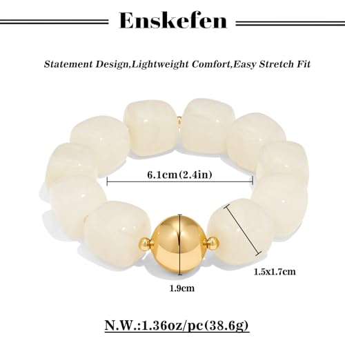 Multicolor Chunky Beaded Bracelet for Women Bold Acrylic Resin Stretch Bracelet Summer Beach Statement Bracelets Trendy Elastic Bangle Jewelry - color: Bead bracelet-cream white