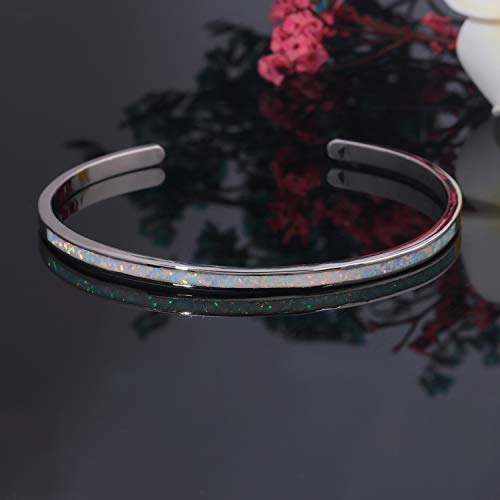 CiNily Womens Cuff Bracelet,Opal Bangle Bracelets Gold Plated Hypoallergenic Ladies Gemstone Open Cuff Bangle Bracelet - color: thin open cuff bracelet-white