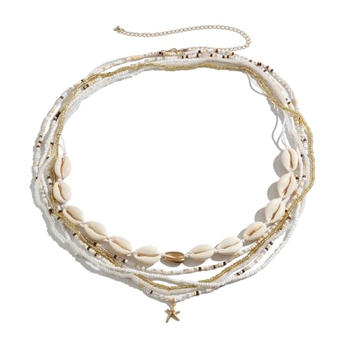 Summer Beach Coloful Beads Waist Chain Jewelry Sets Multi-layered Beaded Belly Chain Sexy Bikini Sexy Shell Waist Body Chain Beads Body Accessories for Wome - style: White
