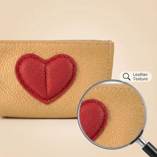 Red Heart Design Small Coin Purse - Cute Compact Keychain Change Purse Soft Leather Wallet with Zipper for Women (Yellow) - color: Yellow