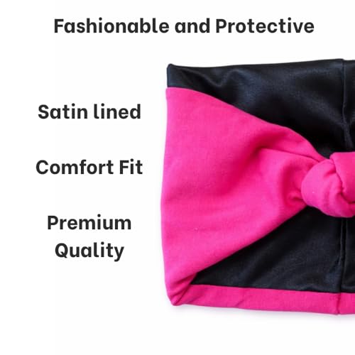 Satin Lined Knot Headband for Women – Wide Stretch Fabric Head Wrap with Twist Knot, Soft Ribbed Jersey, Comfortable Non-Slip Hair Band Protects hair from damage and breakage. (Pink) - color: Pink