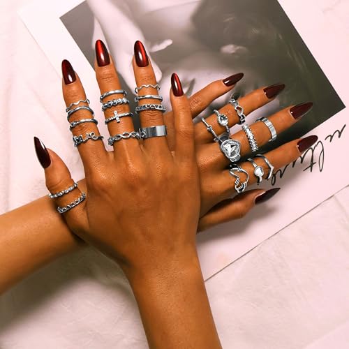CHICUTIE Gold Knuckle Rings Set For Women Stackable Joint Finger Midi Rings Dainty Cubic Crystal Zirconia Hollow Twist Cute Pack Jewelry Gift - style: 23PCS SILVER