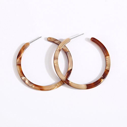 BaubleStar Tortoise Shell Resin Hoop Earrings Fashion Jewelry - color: Brown
