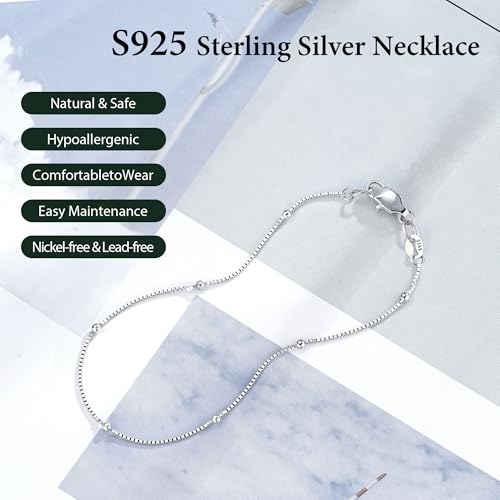 IEFWELL S925 Sterling Silver Satellite Chain Bracelet for Women - 1.2mm Satellite Bead Box Chains Bracelet, Hypoallergenic Sturdy Women's Silver Chain Bracelets, 6.5/7/7.5/8/8.5/9 Inches Jewelry Gifts