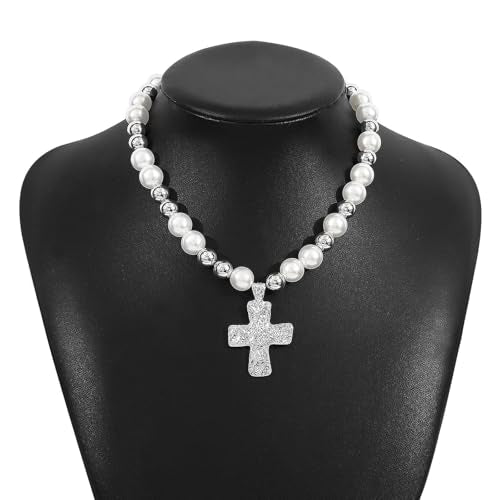 Chunky Cross Necklace for Women Chunky Gold Necklace Statement Cross Pendant Vintage Toggle Clasp Necklace Jewelry for Women - color: F2-Silver Cross Necklace