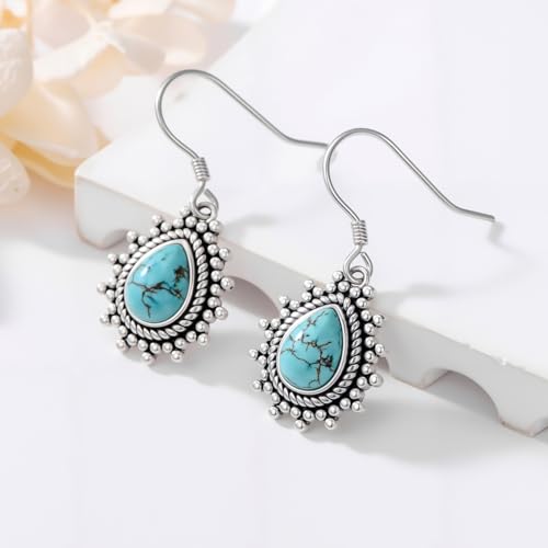 Natural Turquoise Earrings for Women Dangling 925 Sterling Silver Dangle Earrings Western Jewelry Christmas Gift for Sister Mother - style: B-Teardrop Earrings