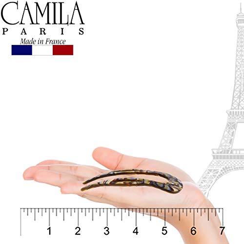 Camila Paris CP2484 French Twist Stick Clip Pins, Handmade, Onyx, Girls Hair Pin U-Shaped Hair Fork for Girls Spiral Updo Chignon Bun Holder, Fashion Styling Hair Accessories for Women, Made in France - color: 2-Prong Onyx