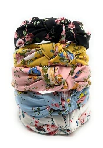 Autumn Headbands for Women Satin Black Rose Floral Warable All Day, Colorful, Silk Feel, Fall Womens Knotted Headband Fashion Designer Top Knot Girls Hair Head band - color: Black Floral Rose F