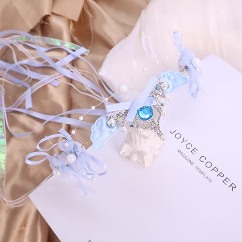 Artificial Flower Crown Headband for Women Girls – Boho Floral Wreath Halo for Weddings, Photoshoots, Festivals, Birthdays, and Costume Parties (Blue Wing Crown, Adjustable) - color: Blue Wing Crown