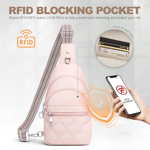 SYTRAH Sling Bag for Women, Anti-Theft RFID Crossbody Bag Nylon Sling Purse for Travel, Puffy Small backpack - color: Pink