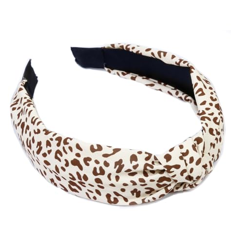 Knotted Fashion Hairbands and Hair Hoops: Non-Slip Top Knot Headbands with Leopard Print for Women and Girls - 4PCS Beige Brown Hair Accessories Set - color: Beige Brown Leopard Head Band