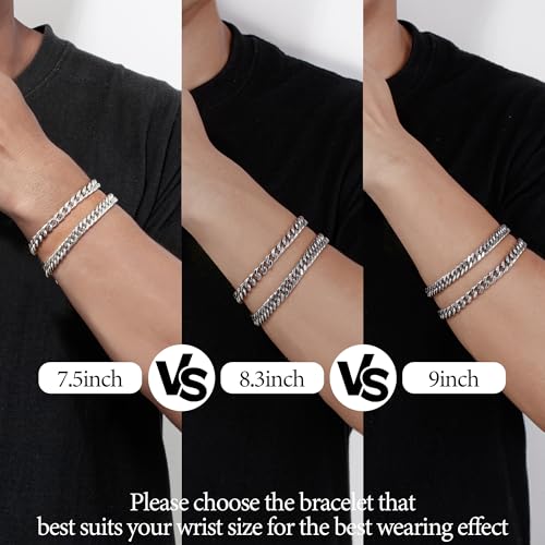 XIANNVXI 6pcs Bracelets for Men Gifts for Him Stainless Steel Bracelet Silver/Gold/Black Cuban Link Rope Paperclip Chain Bracelets Set 6.5/7/7.5/8.3/9 Inches Metal Bracelet Mens Fashion Accessories Jewelry Gifts Set - color: Black, size: 9 in-Men Large