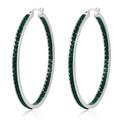 CiNily Mult-colors Crystal Stainless Steel Hoop Earring for Women Hypoallergenic Jewelry for Sensitive Ears Large Big Hoop Earrings 2" - color: Dark Green