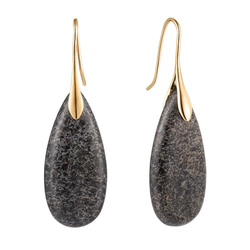 SELOVO Stone Fishhook Dangle Drop Earrings Statement Earrings for Women Stone - color: Black-Gold Color Hook