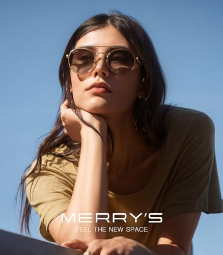 MERRY'S Retro Round Polarized Sunglasses - Unisex Double Bridge Sun Glasses - color: Tra Yellow Frame/Gold Bridge/Brown Gradient Lens