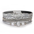 hotoo Leather Wrap Bracelets for Women Tree of Life Cuff Bracelets Pearl Rhinestone Bead Multi-Layer Bracelets Bohemian Jewelry Gift for Women - color: Silver