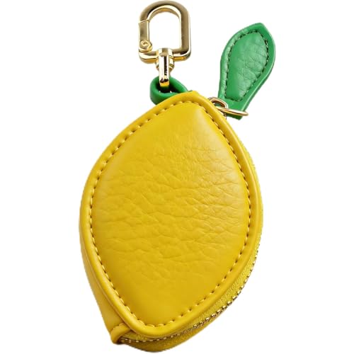 Coin Purse Keychain for Women, Cute Mini Leather Bag Charm & Coin Pouch, Small Fruit Wallet Keychain with Zipper - color: Mango