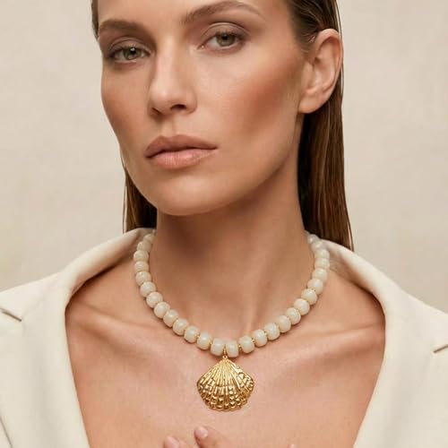 Chunky Beaded Starfish Shell Necklace for Women Colorful Boho Summer Chain Choker Beach Necklace with Acrylic Beads Trendy Chunky Jewelry Gifts - color: XL005B-01