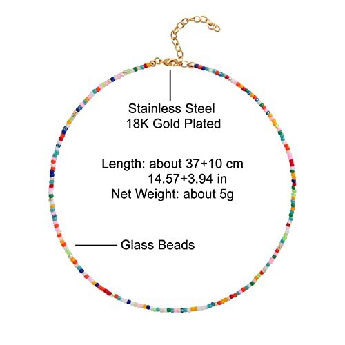 Wellike Freshwater Pearl Beaded Necklace for Women Handmade Boho Colorful Glass Beads Choker Necklace Stainless Steel 18K Gold Plated Bohemian Women Summer Jewelry Gifts - color: Beaded Necklace a