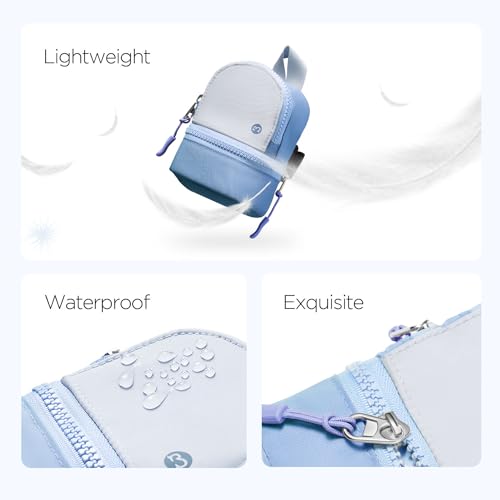 Babysun Mini Backpack Keychain Wristlet Pouch Small Change Coin Purse Cute Zipper Wallet With 3 RFID Card Slots For Women/Men Airpods Cosmetics - color: Grey Blue