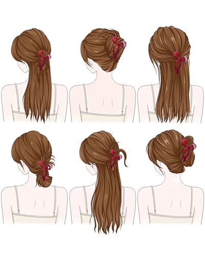 Mesovor 4 Pack Elegant Bow Hair Claw Clips, Nonslip 4.3" Large Hair Grip Hairclips for Thin and Thick | Acrylic Hair Strong Hold Hair Jaw Clamps (Cherry Red, Beige, Leopard) - color: Cherry Red, Beige, Leopard
