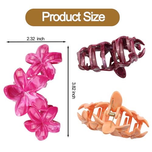 4Pcs Cute Hawaiian Flower Claw Hair Clips for Women Black Burgundy Large Claw Clips for Thick Thin Hair Strong Hold Beach Hair Accessories for Women and Girls - color: 03-Colorful